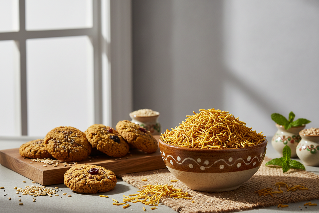 Indian Snacks- Multigrain Bhujia and Millet Cookies